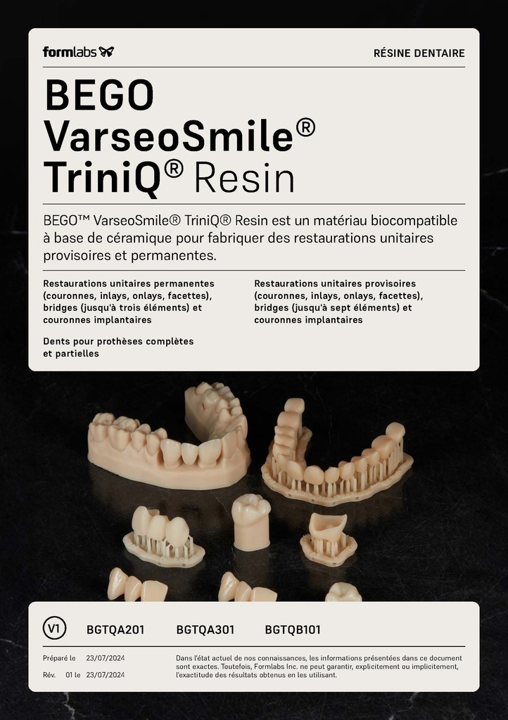Cartouche Résine Formlabs - VarseoSmile TriniQ B1 (Form 4B)