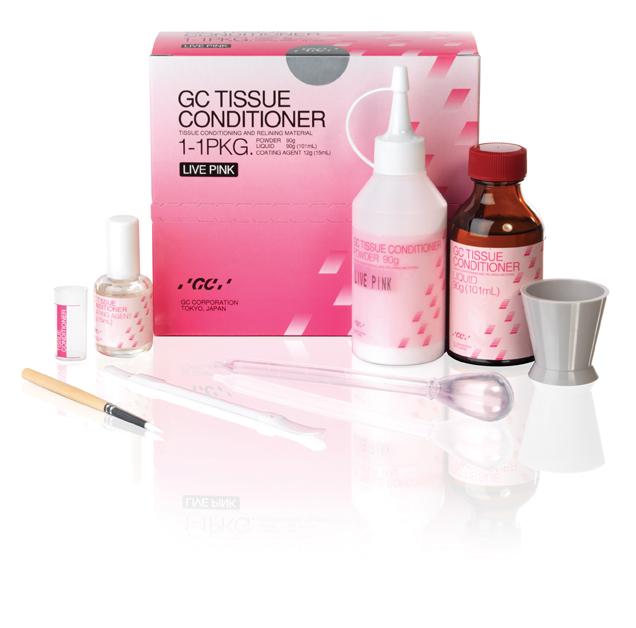 GC Tissue Conditioner 1-1 pack, Live Pink (p.90g +liq.101ml+coating15ml+acc)