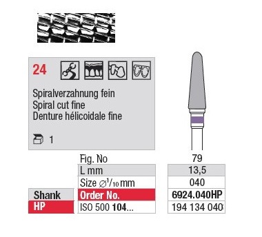 [6924.040HP] Fraise Carbure Tungstène denture hélicoïdale fine 24