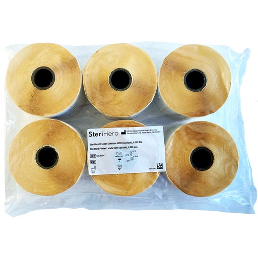 [ME41947] Pack 6 Rouleaux de 1000 étiquettes SteriHero, double encollage Melaprint MP60/80
