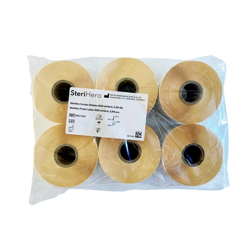 [ME41948] Pack 6 Rouleaux de 1000 étiquettes SteriHero, simple encollage Melaprint MP60/80