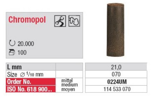 [0224UM-100] Polissoir Chromopol non monté Brun Moyen Cylindre 7.0 mm (x100)