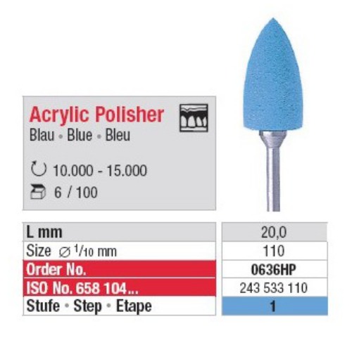 [0636HP-6] Polissoir Acrylic Polisher Bleu foncé pointe 11 mm (x6)