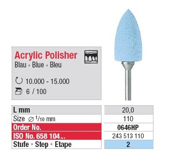 [0646HP-6] Polissoir Acrylic Polisher Bleu clair pointe 11 mm (x6)