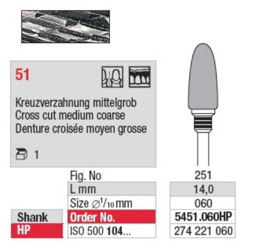[5451.060HP] Fraise Carbure Tungstène Denture Croisée moyen Grosse 51