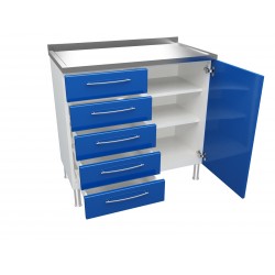 [7953] Meuble 100 cm 1 Porte (D) + 2 Etagères + 5 Tiroirs LAB21 DA
