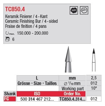 [TC850.4.314.012] Fraise de finition Carbure de tungstène 4 pans (x5)